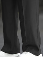 Wide-Leg Dress Pants Men's Relaxed Fit Black Pleated Trousers – Office, Casual, Formal Wear