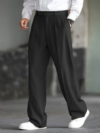 Wide-Leg Dress Pants Men's Relaxed Fit Black Pleated Trousers – Office, Casual, Formal Wear