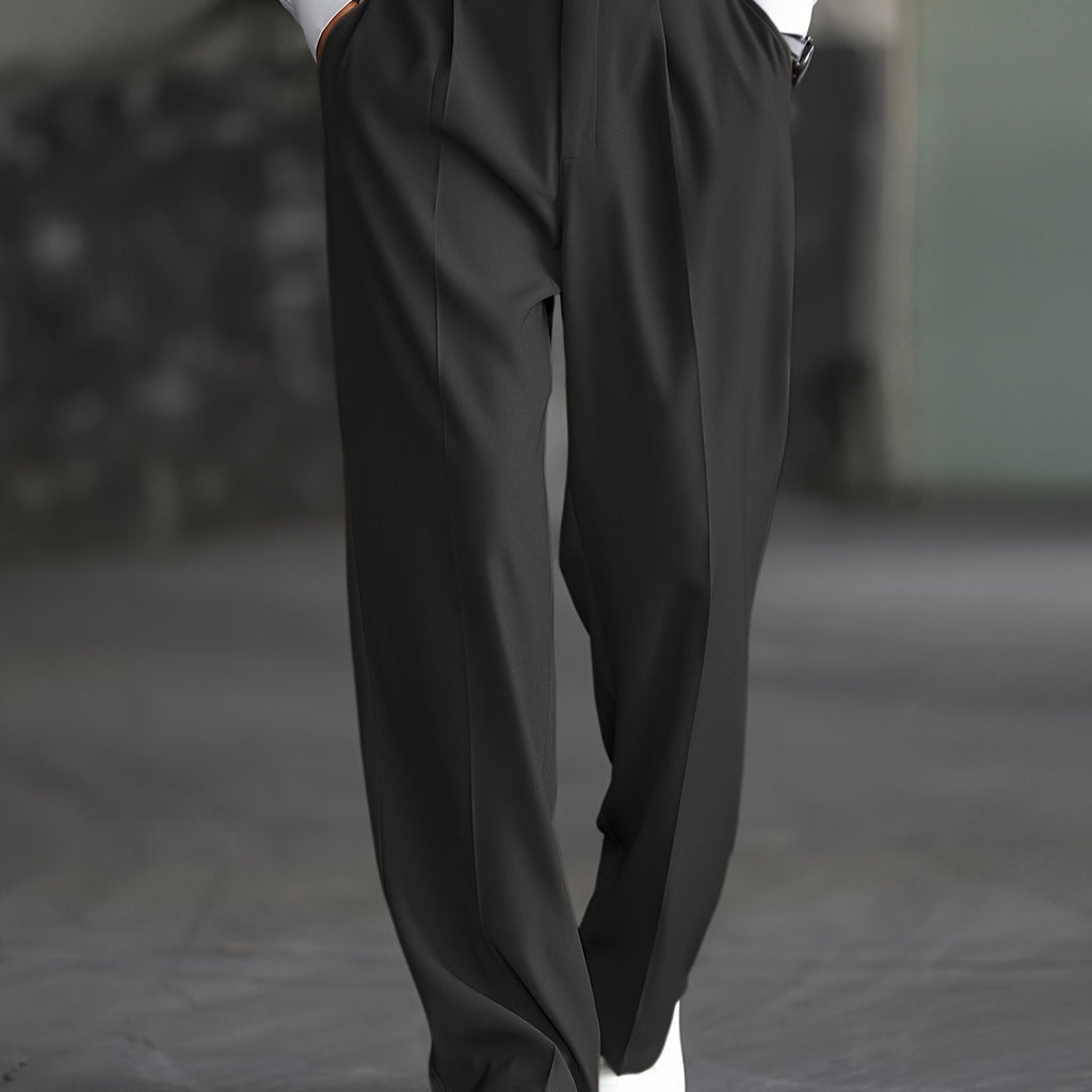 Wide-Leg Dress Pants Men's Relaxed Fit Black Pleated Trousers – Office, Casual, Formal Wear
