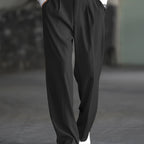 Wide-Leg Dress Pants Men's Relaxed Fit Black Pleated Trousers – Office, Casual, Formal Wear