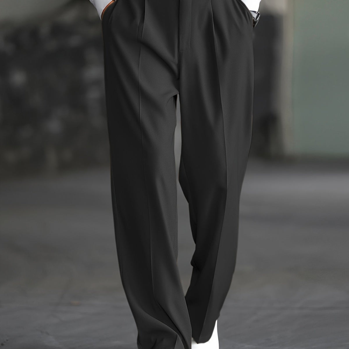 Wide-Leg Dress Pants Men's Relaxed Fit Black Pleated Trousers – Office, Casual, Formal Wear