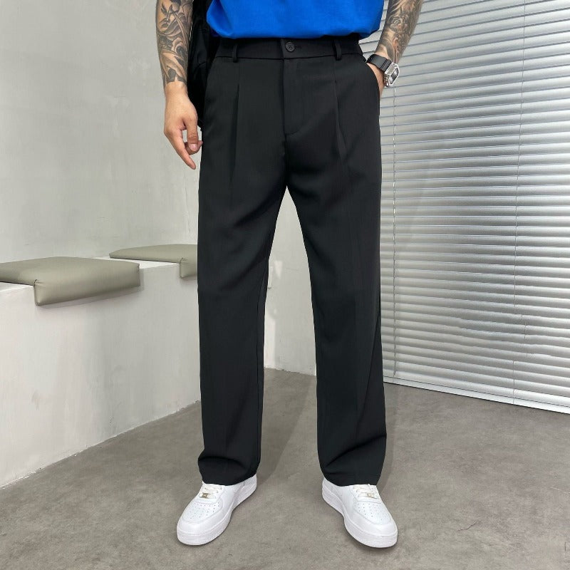 Wide-Leg Trousers Brown Pleated Men's Dress Pants – Office, Casual · Faylori