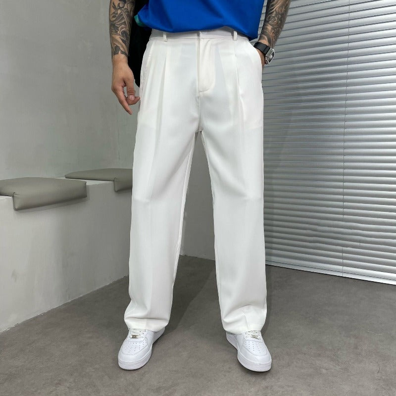 Wide-Leg Trousers Brown Pleated Men's Dress Pants – Office, Casual · Faylori