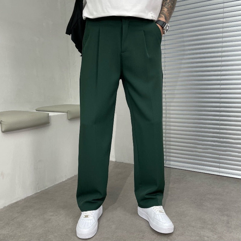 Wide-Leg Trousers Brown Pleated Men's Dress Pants – Office, Casual · Faylori
