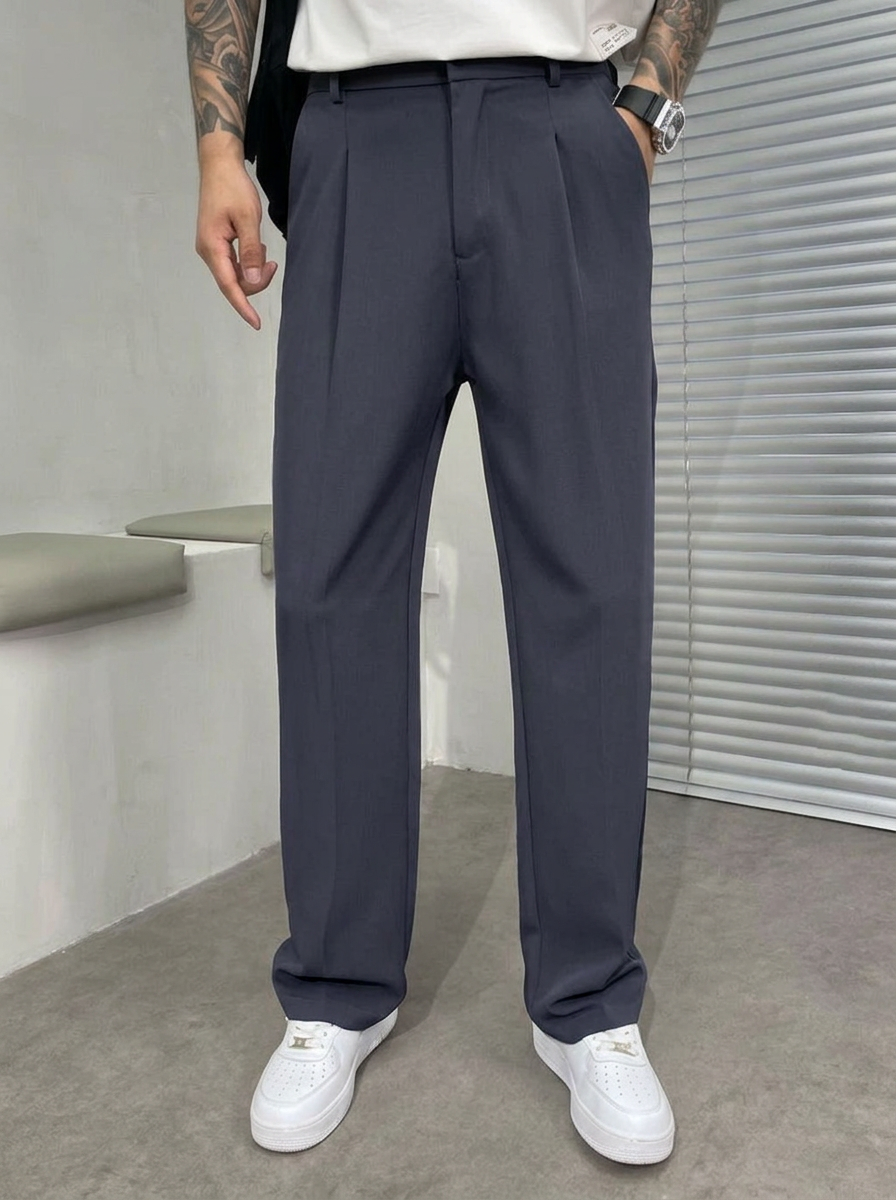 Wide-Leg Trousers Brown Pleated Men's Dress Pants – Office, Casual · Faylori