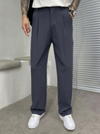 Wide-Leg Trousers Brown Pleated Men's Dress Pants – Office, Casual · Faylori