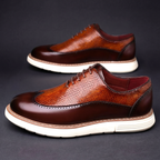 Wingtip Oxford Shoes Men's Brown Leather Brogue Lace-Up Sneaker Sole – Office, Casual, Gift