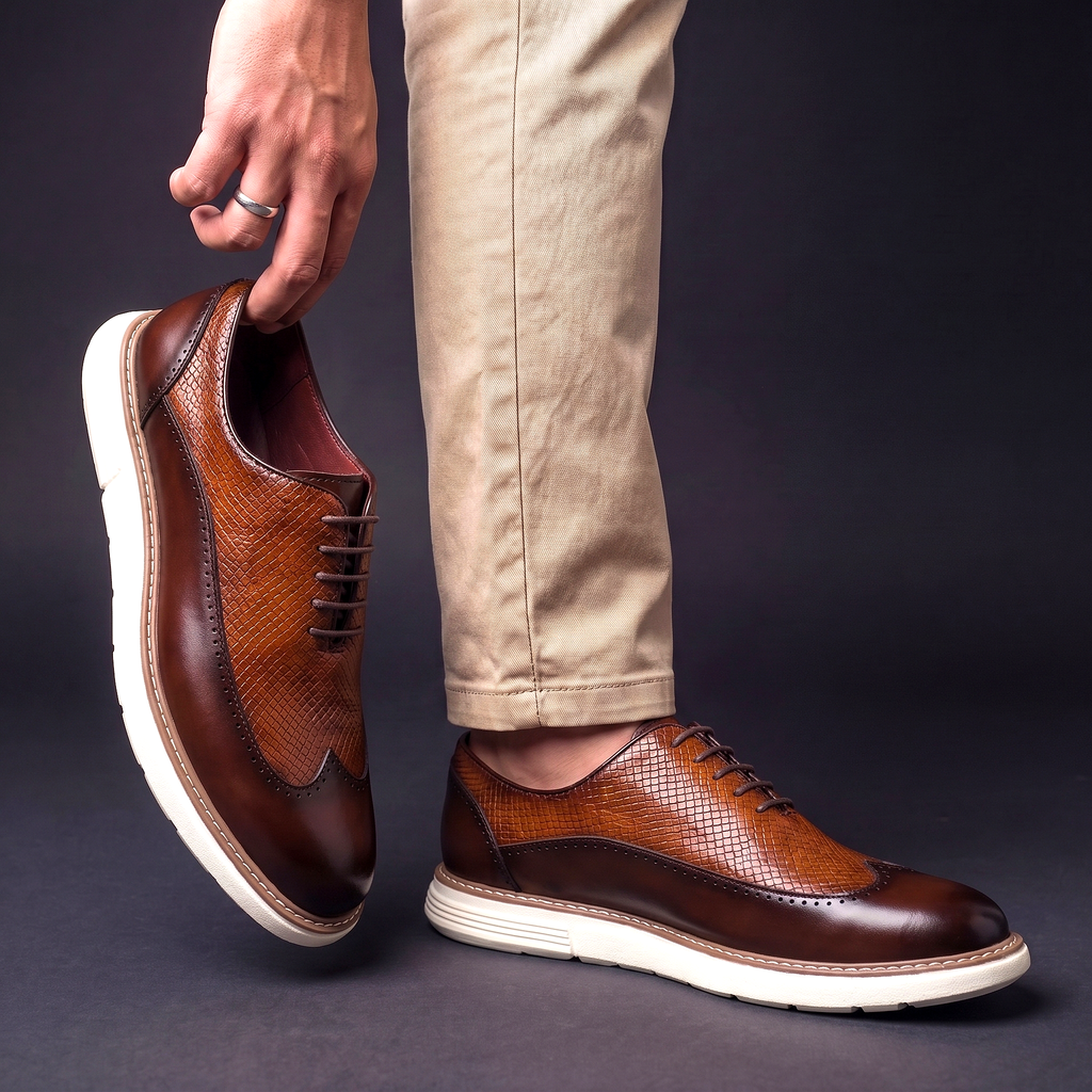 Wingtip Oxford Shoes Men's Brown Leather Brogue Lace-Up Sneaker Sole – Office, Casual, Gift