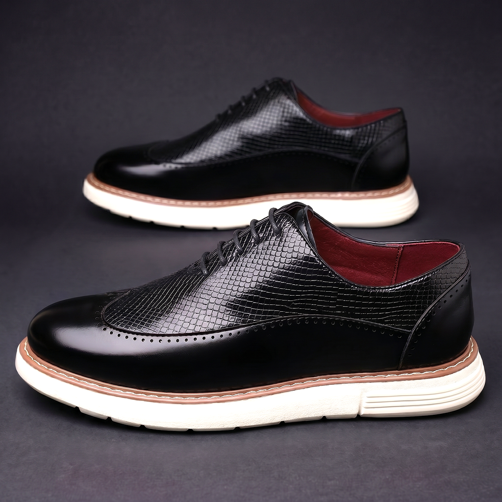 Wingtip Oxford Shoes Men's Brown Leather Brogue Lace-Up Sneaker Sole – Office, Casual, Gift