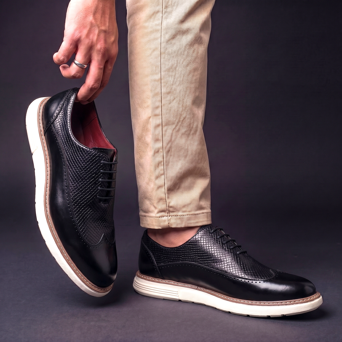 Wingtip Oxford Shoes Men's Brown Leather Brogue Lace-Up Sneaker Sole – Office, Casual, Gift
