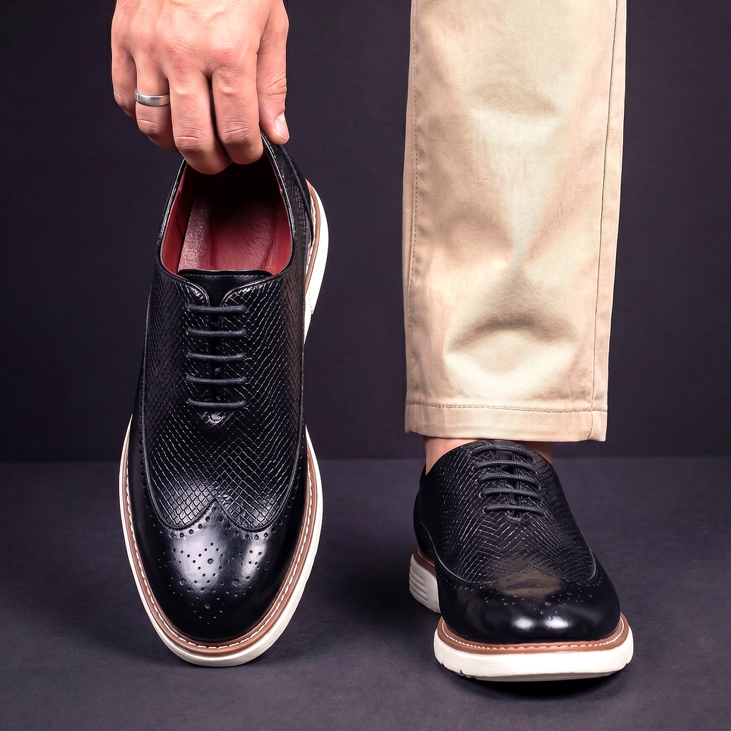 Wingtip Oxford Shoes Men's Brown Leather Brogue Lace-Up Sneaker Sole – Office, Casual, Gift