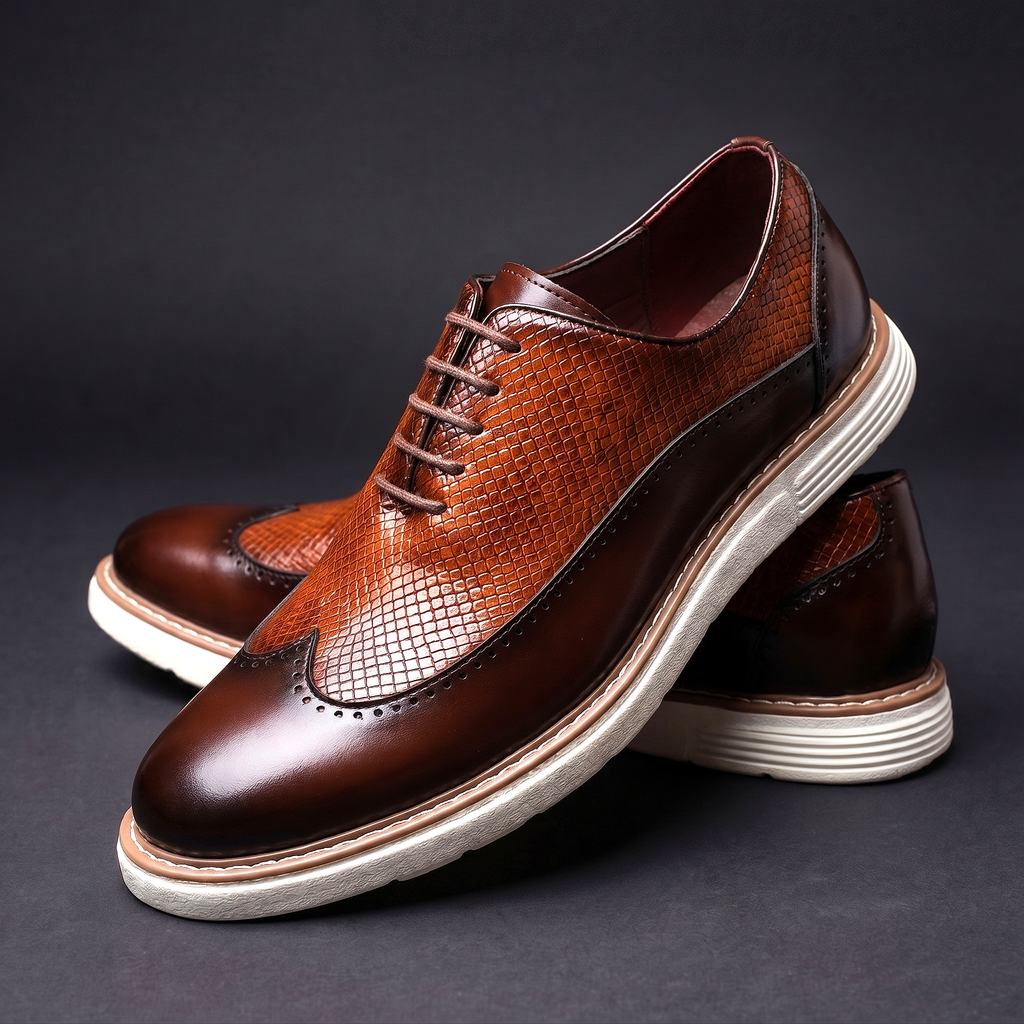 Wingtip Oxford Shoes Men's Brown Leather Brogue Lace-Up Sneaker Sole – Office, Casual, Gift