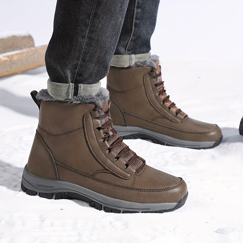 Winter Snow Boots Black Fleece-Lined Lace-Up Ankle Boots – Outdoor, Hiking, Cold Weather, Casual, Gift