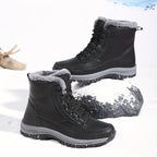 Winter Snow Boots Black Fleece-Lined Lace-Up Ankle Boots – Outdoor, Hiking, Cold Weather, Casual, Gift