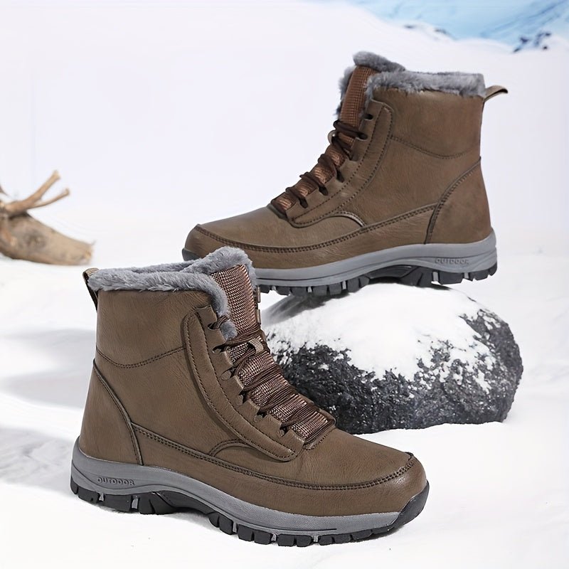 Winter Snow Boots Black Fleece-Lined Lace-Up Ankle Boots – Outdoor, Hiking, Cold Weather, Casual, Gift