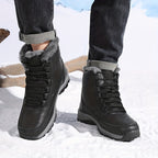 Winter Snow Boots Black Fleece-Lined Lace-Up Ankle Boots – Outdoor, Hiking, Cold Weather, Casual, Gift