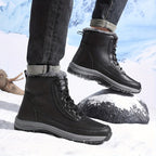 Winter Snow Boots Black Fleece-Lined Lace-Up Ankle Boots – Outdoor, Hiking, Cold Weather, Casual, Gift