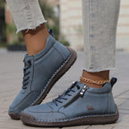 Women's Ankle Boots Green Faux Leather Lace-Up Side Zip Sneakers – Casual, Everyday Comfort Walking
