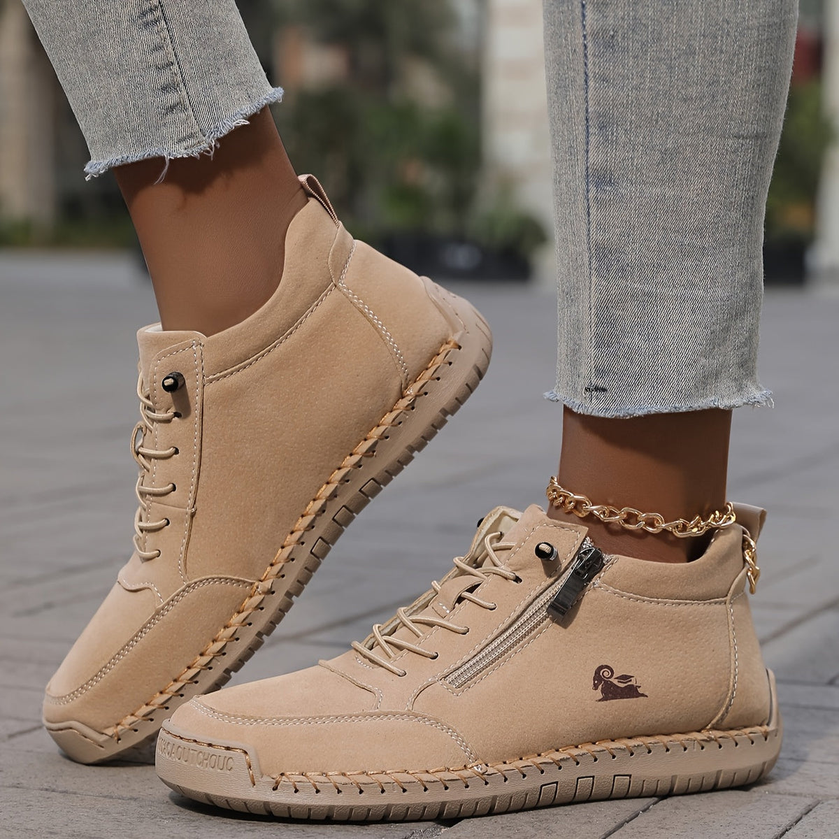 Women's Ankle Boots Green Faux Leather Lace-Up Side Zip Sneakers – Casual, Everyday Comfort Walking