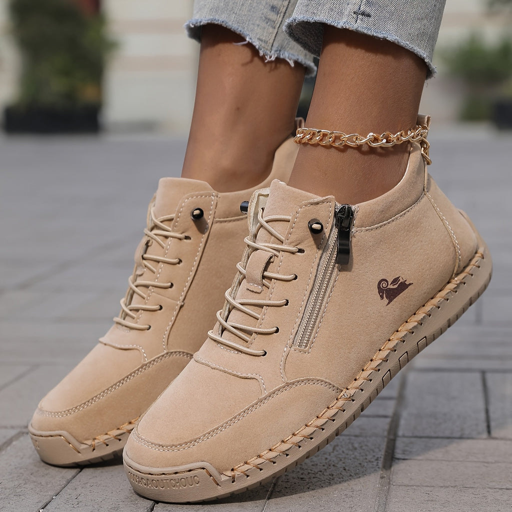 Women's Ankle Boots Green Faux Leather Lace-Up Side Zip Sneakers – Casual, Everyday Comfort Walking