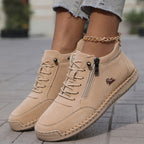 Women's Ankle Boots Green Faux Leather Lace-Up Side Zip Sneakers – Casual, Everyday Comfort Walking