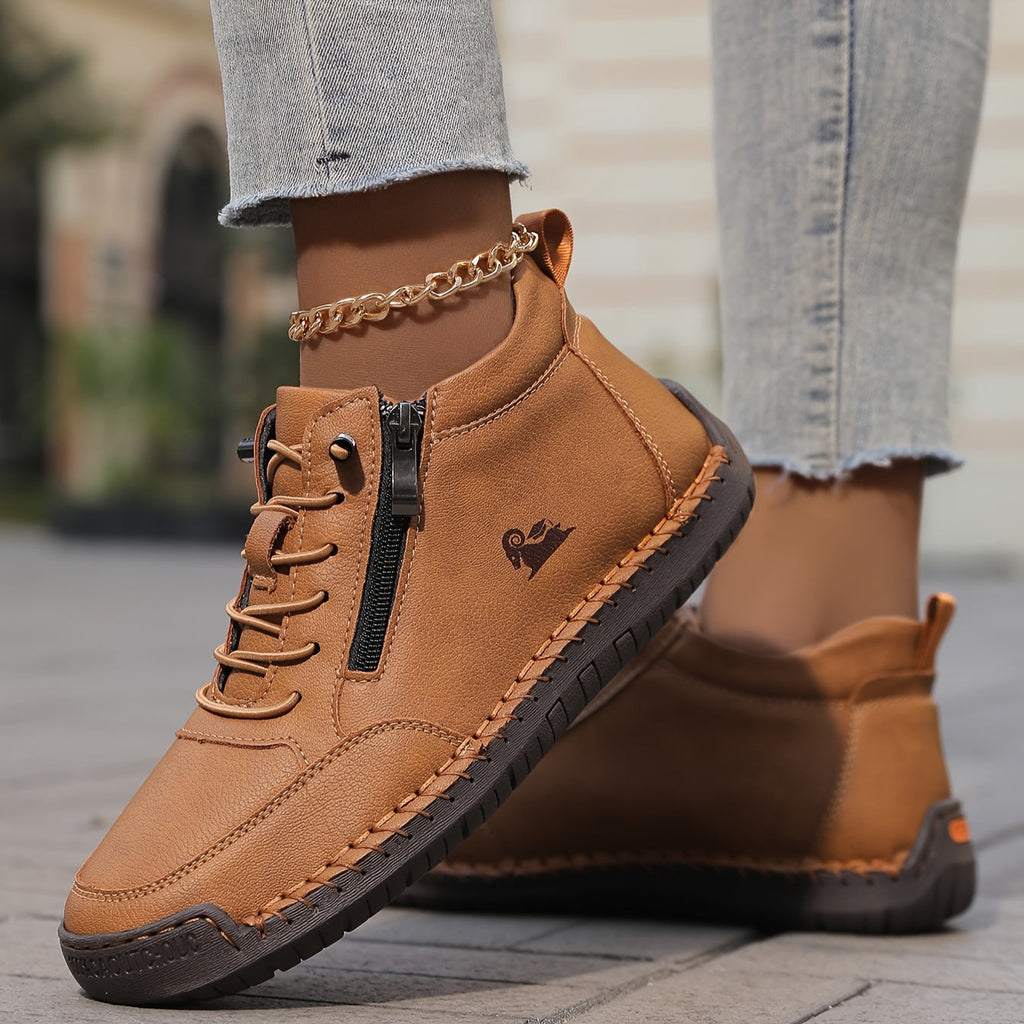 Women's Ankle Boots Green Faux Leather Lace-Up Side Zip Sneakers – Casual, Everyday Comfort Walking