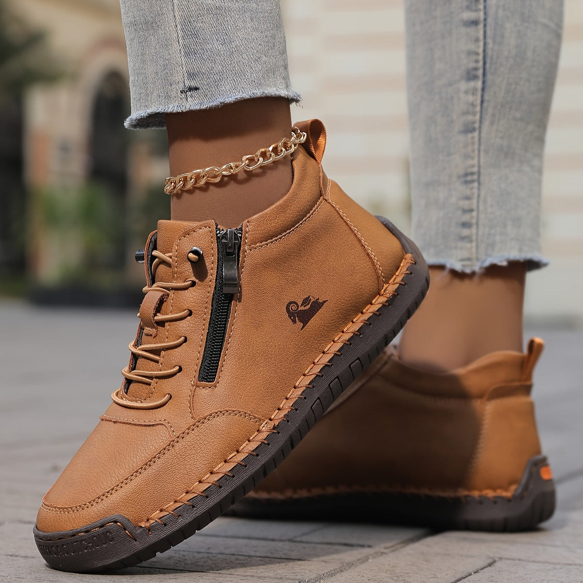 Women's Ankle Boots Green Faux Leather Lace-Up Side Zip Sneakers – Casual, Everyday Comfort Walking