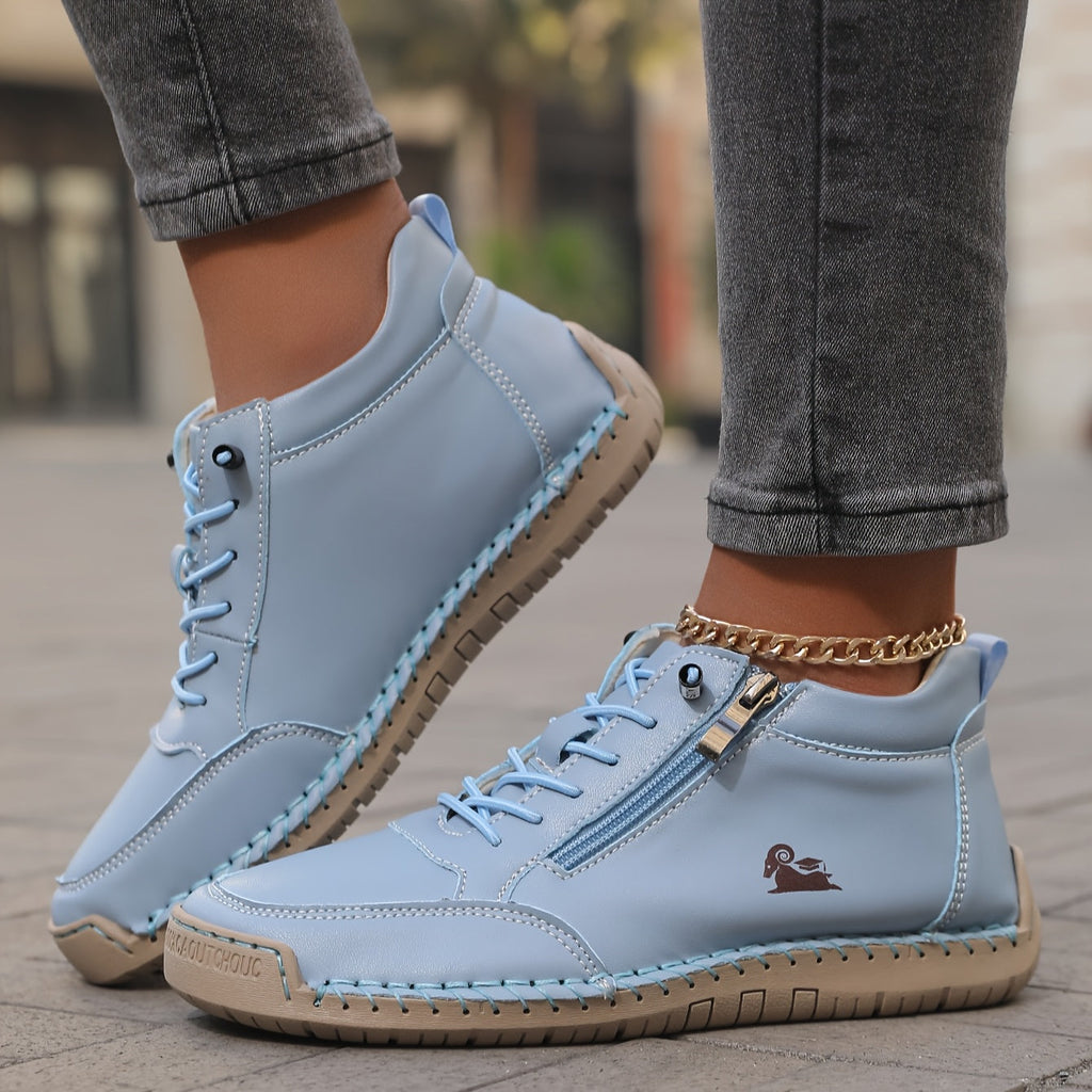 Women's Ankle Boots Green Faux Leather Lace-Up Side Zip Sneakers – Casual, Everyday Comfort Walking