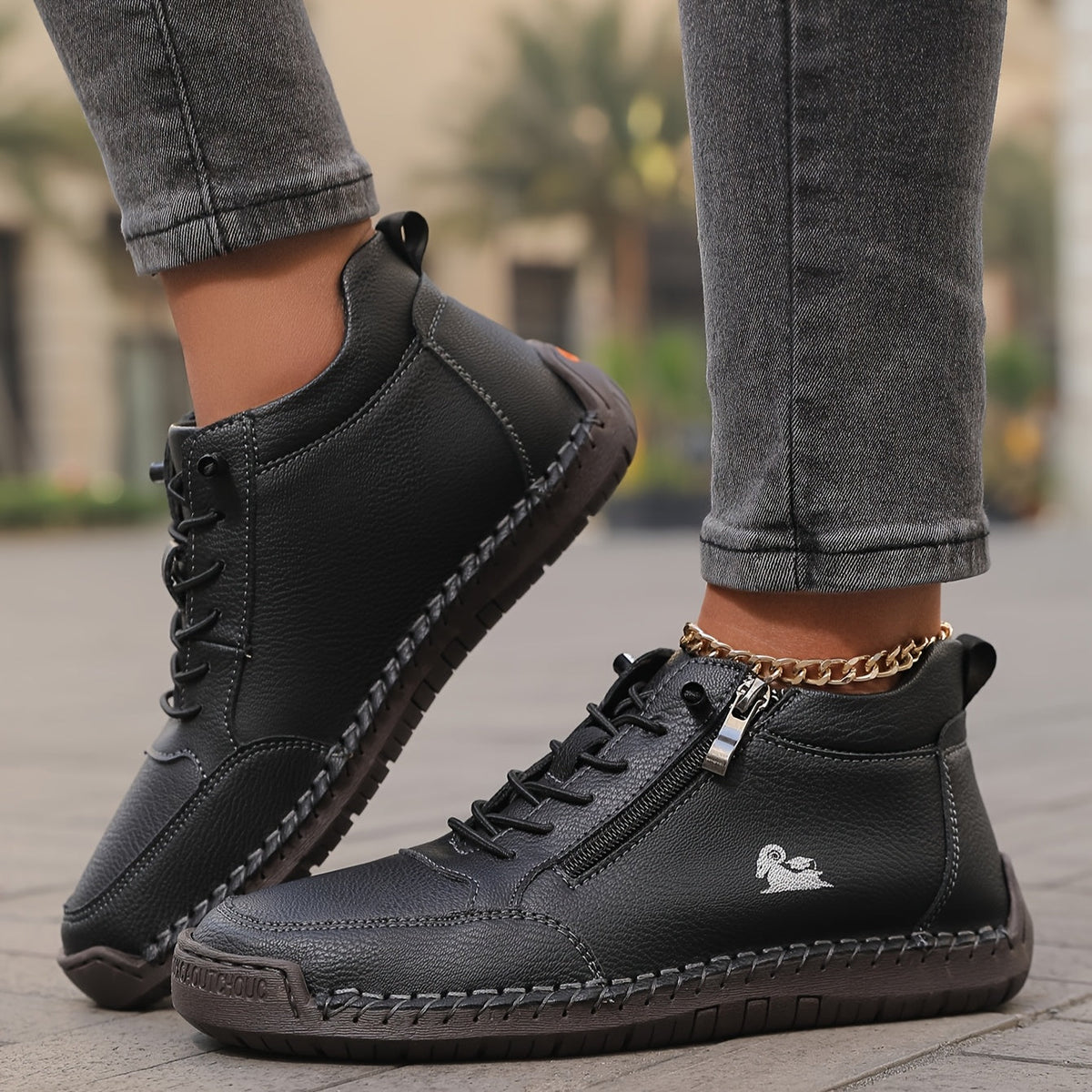 Women's Ankle Boots Green Faux Leather Lace-Up Side Zip Sneakers – Casual, Everyday Comfort Walking