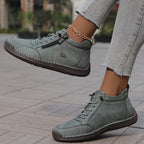 Women's Ankle Boots Green Faux Leather Lace-Up Side Zip Sneakers – Casual, Everyday Comfort Walking