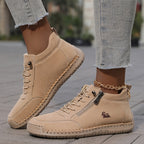 Women's Ankle Boots Green Faux Leather Lace-Up Side Zip Sneakers – Casual, Everyday Comfort Walking