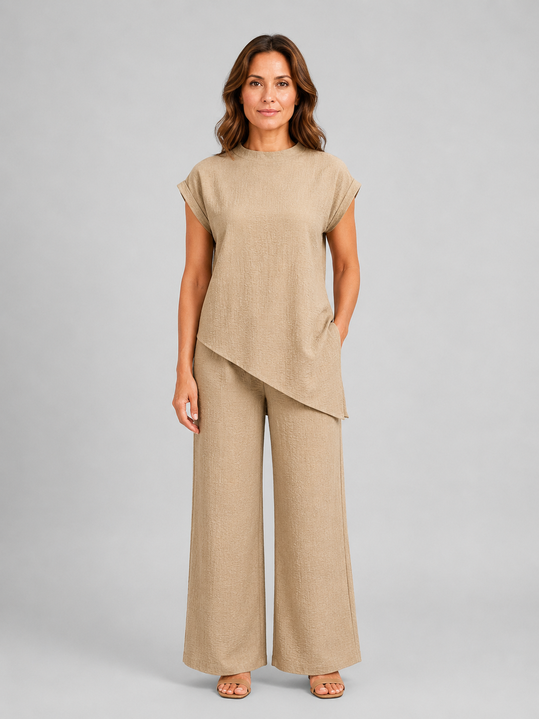 Women's Asymmetric Two-Piece Set | Mock Neck-Faylori