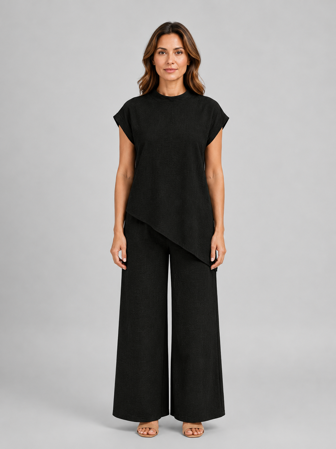 Women's Asymmetric Two-Piece Set | Mock Neck-Faylori