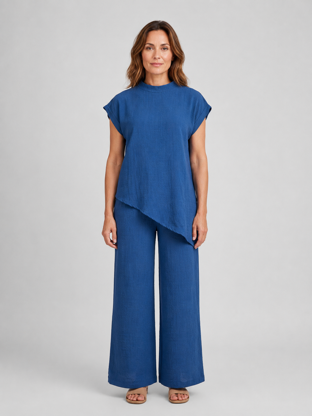 Women's Asymmetric Two-Piece Set | Mock Neck-Faylori