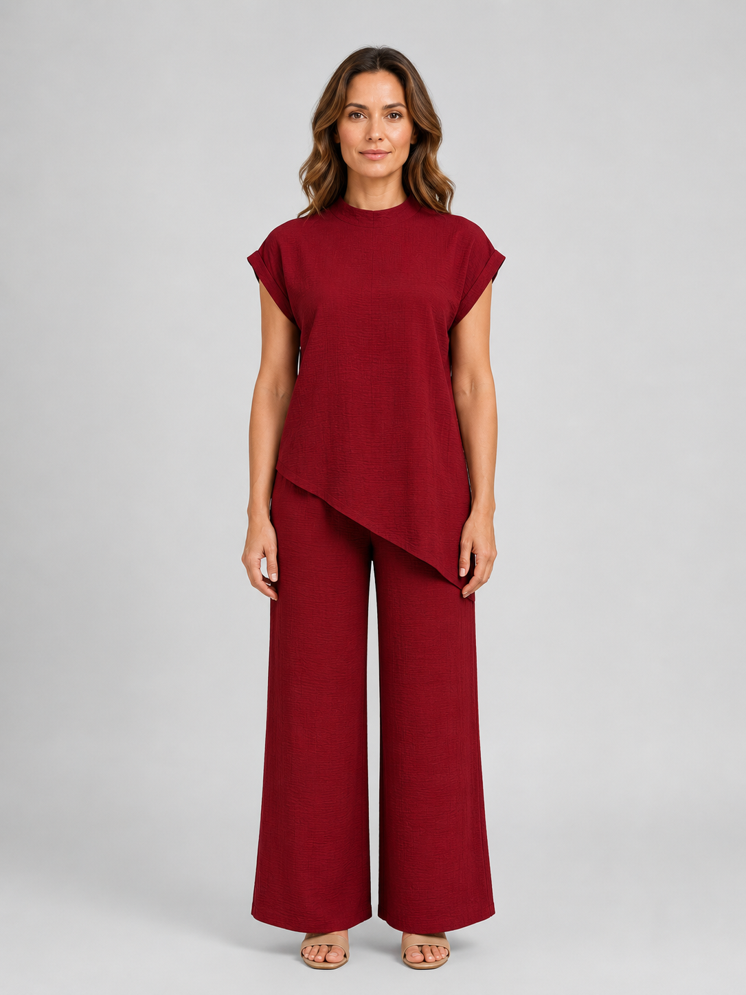 Women's Asymmetric Two-Piece Set | Mock Neck-Faylori