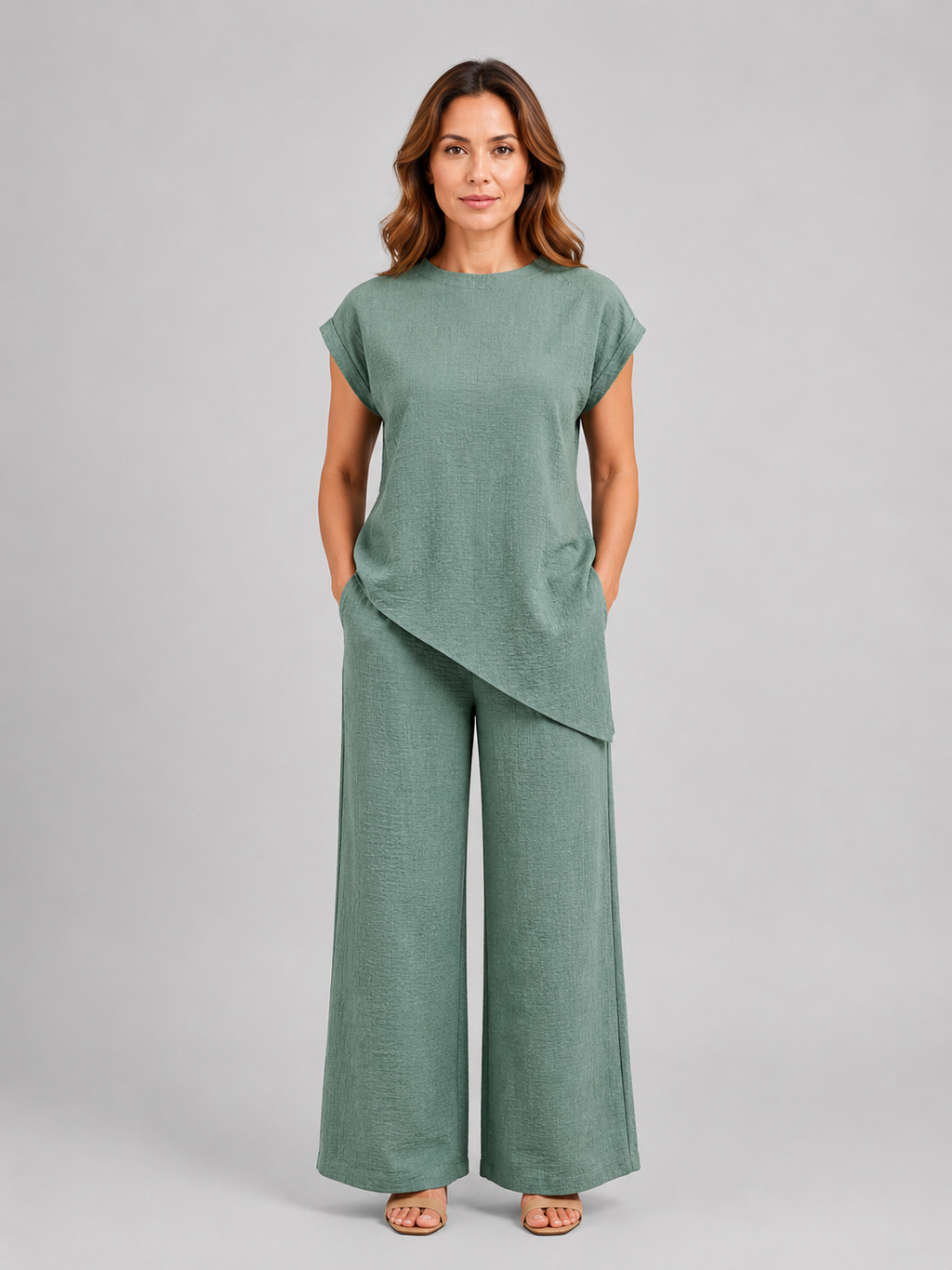 Women's Asymmetric Two-Piece Set | Mock Neck-Faylori