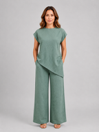 Women's Asymmetric Two-Piece Set | Mock Neck-Faylori