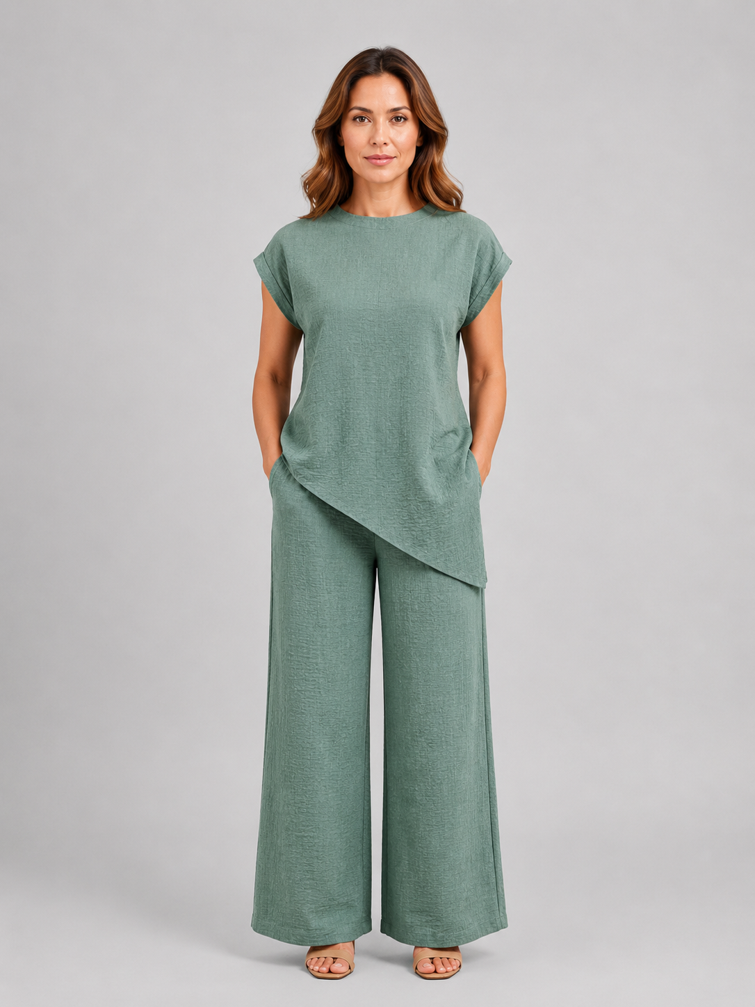 Women's Asymmetric Two-Piece Set | Mock Neck-Faylori