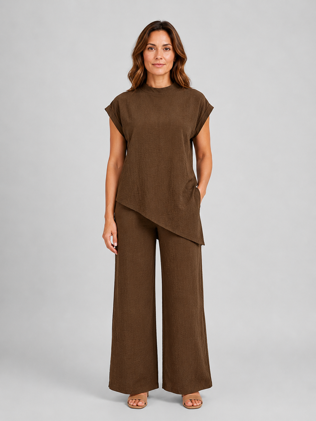 Women's Asymmetric Two-Piece Set | Mock Neck-Faylori
