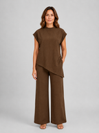 Women's Asymmetric Two-Piece Set | Mock Neck-Faylori