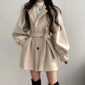 Women's Belted Coat Balloon Sleeve Double-Breasted Lapel Jacket – Casual, Office, Holiday, Gift