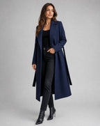 Women's Belted Longline Coat | Notch Lapel-Faylori