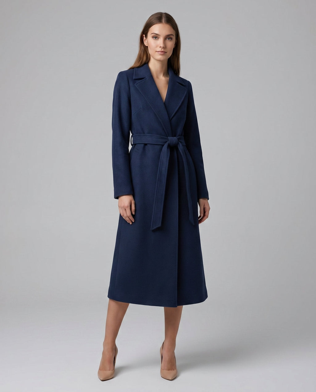 Women's Belted Longline Coat | Notch Lapel-Faylori