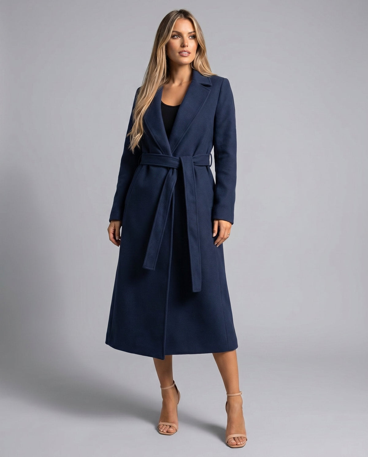 Women's Belted Longline Coat | Notch Lapel-Faylori