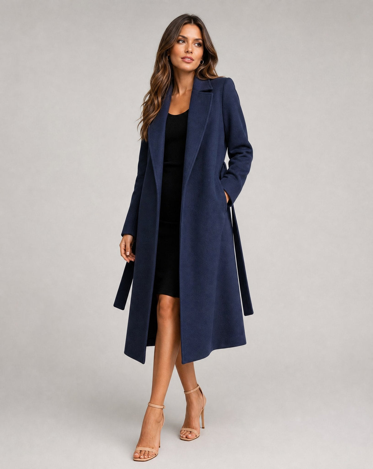 Women's Belted Longline Coat | Notch Lapel-Faylori