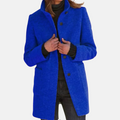 Women's Button-Front Coat with Stand Collar Blue Mid-Length Jacket – Casual, Office, Winter, Gift