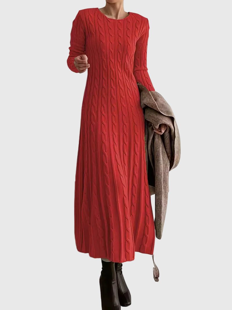 Women's Cable-Knit Maxi Sweater Dress | Crewneck-Faylori