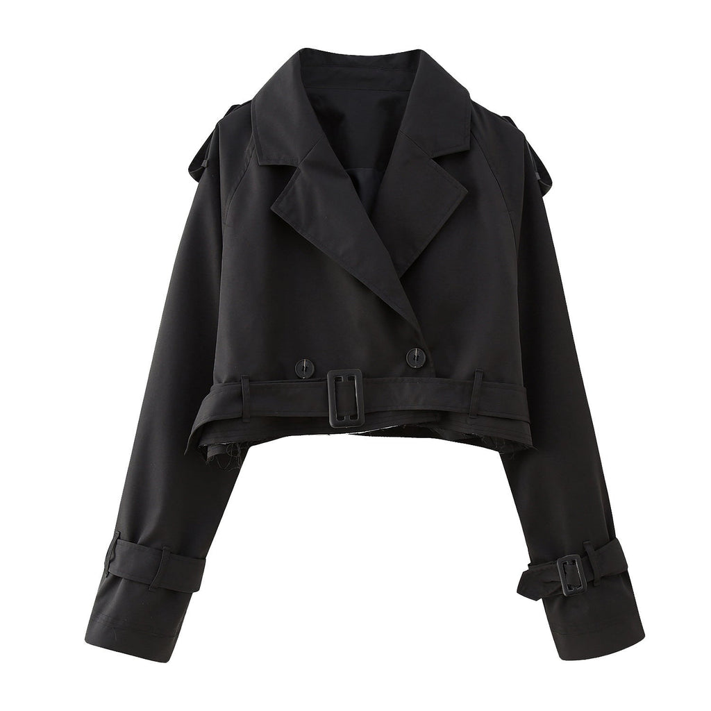 Women's Cropped Trench Coat | Belted Waist-Faylori