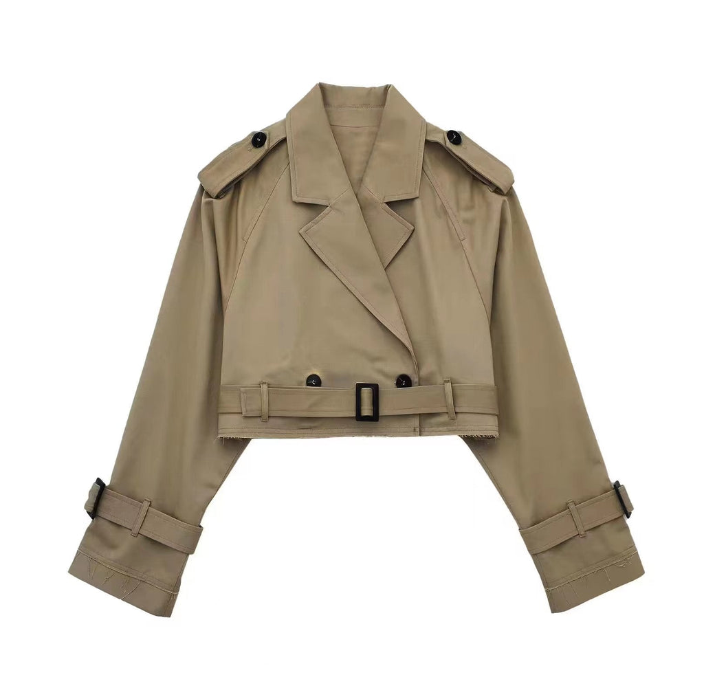 Women's Cropped Trench Coat | Belted Waist-Faylori
