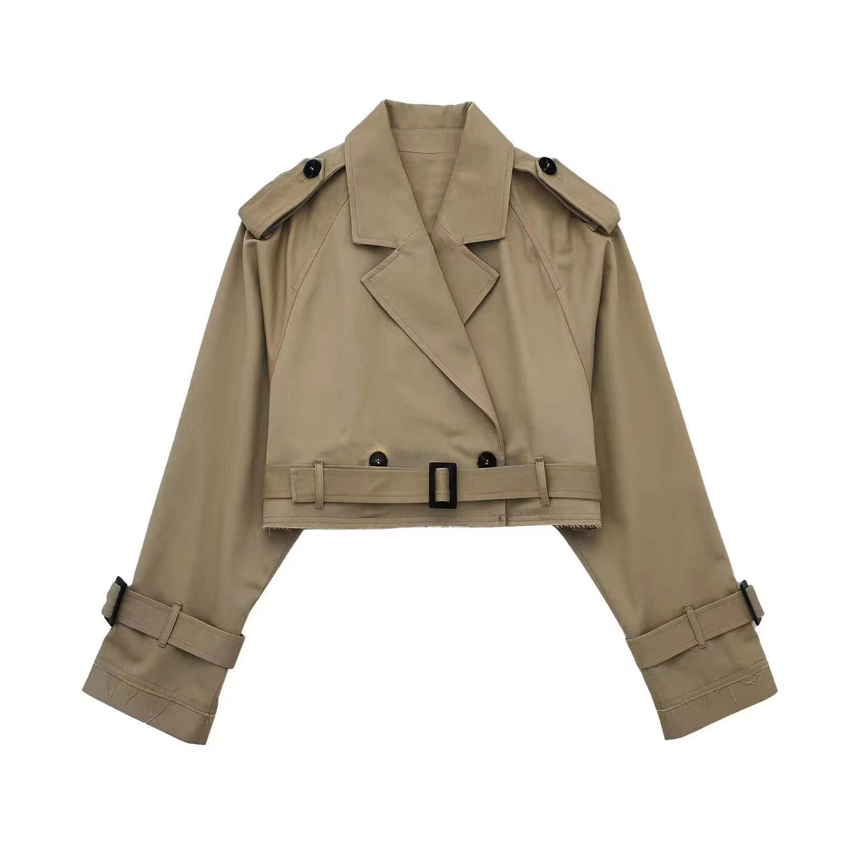 Women's Cropped Trench Coat | Belted Waist-Faylori